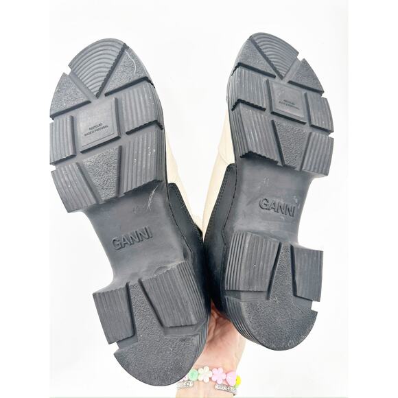Ganni Waterproof Recycled Rubber City Boot in Brazilian Sand Cream Black FLAW 41 - Picture 5 of 8